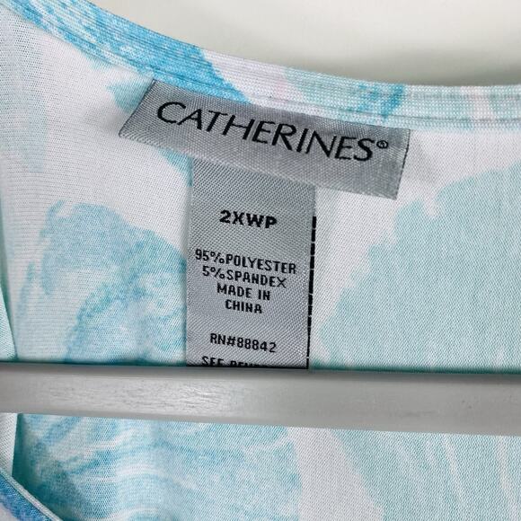 Catherines Plus Size 2X Petite Seashell Print Casual Maxi Dress Green Blue - Picture 3 of 4